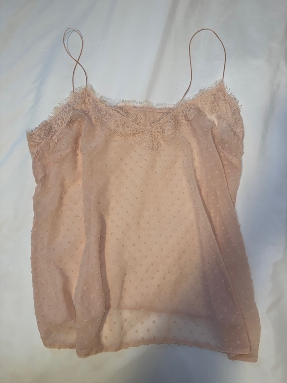 Sheer Blush Pink Lace Trim Cami Tank Top